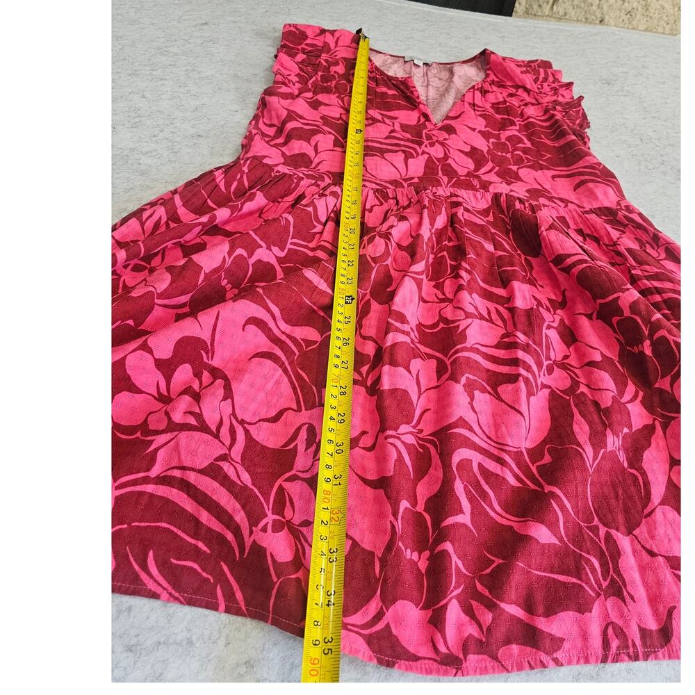 Evereve Charlotte Pink Floral Mini Dress Ruffle Flutter Sleeve, Pockets, Sz L - Picture 7 of 8